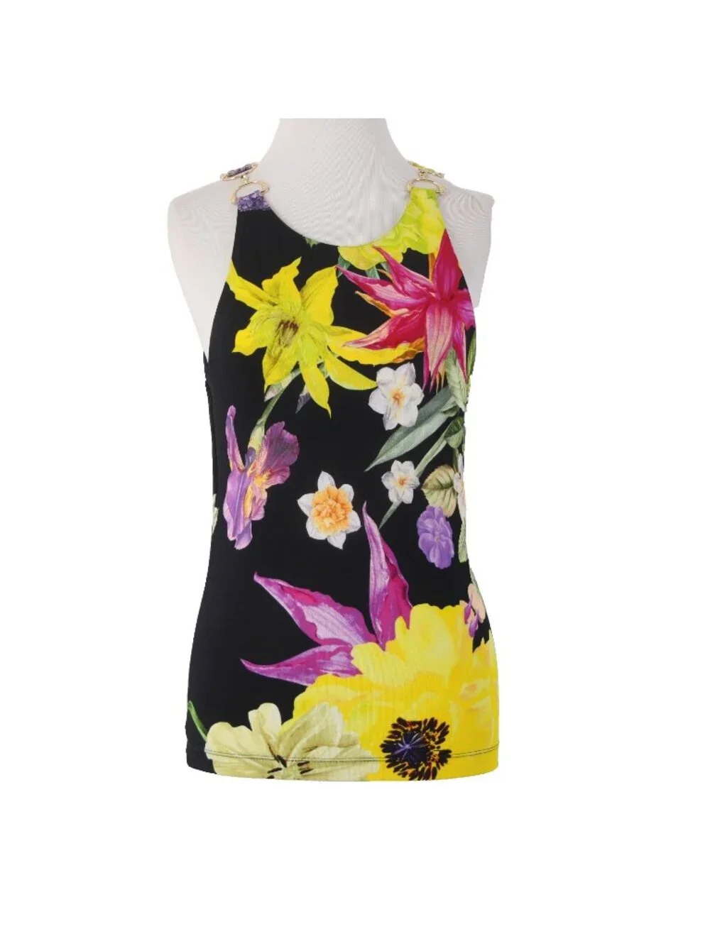 Camilla Top Sz S Black Yellow Multi Colored Floral Sleeveless Viscose Elastane - Picture 1 of 9